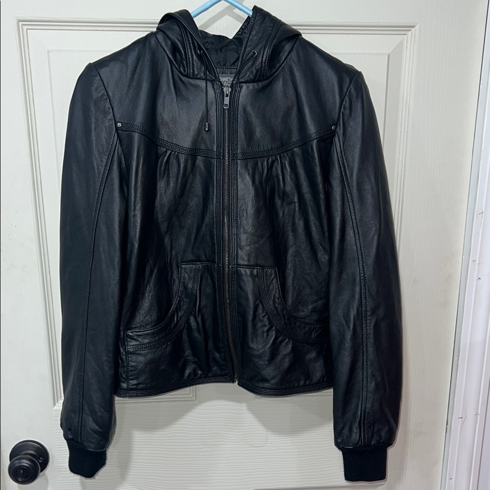 Kenneth Cole Midnight Leather Jacket with Hood